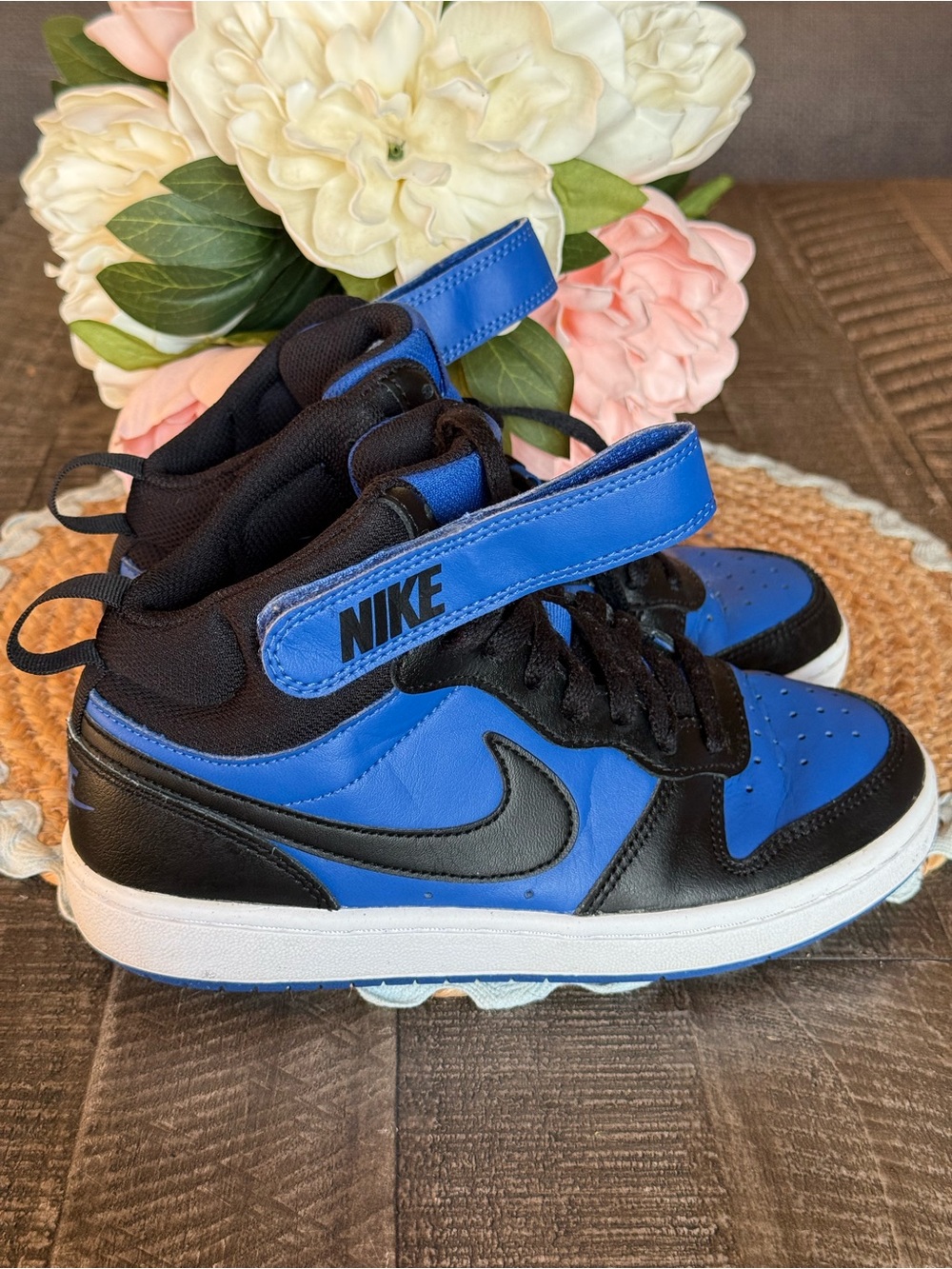 Nike Kids Blue and Black High-Top Sneakers with Strap